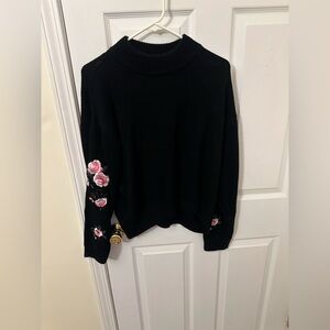 moon & madison Black Sweater with Pink Floral Details